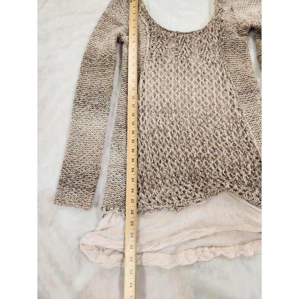 Free People Womens Open Knit Sweater Medium Boho Layered Gauze Tunic - Picture 11 of 14